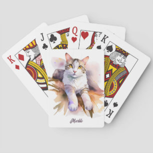 Sweet White Cat Waterverf Illustratie Pokerkaarten