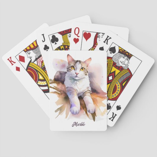 Sweet White Cat Waterverf Illustratie Pokerkaarten (Achterkant)