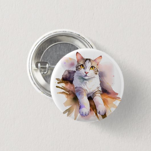 Sweet White Cat Waterverf Illustratie Ronde Button 3,2 Cm (Voorkant /achterkant)