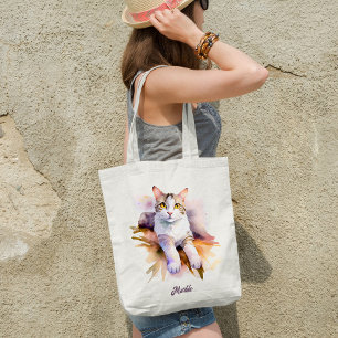 Sweet White Cat Waterverf Illustratie Tote Bag