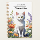 Sweet White Cat Waterverf ongedateerd | Je naam Planner (Voorkant)