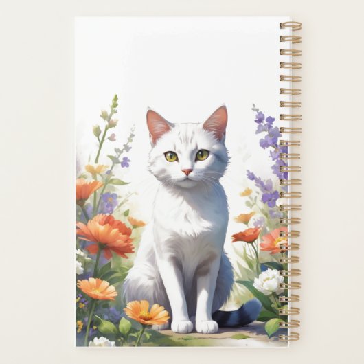 Sweet White Cat Waterverf ongedateerd | Je naam Planner (Achterkant)