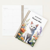 Sweet White Cat Waterverf ongedateerd | Je naam Planner (Display)