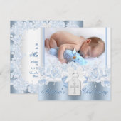 Sweet White en Baby Blue doopsel Kaart (Voorkant / Achterkant)