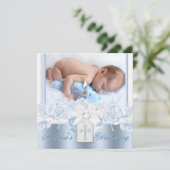 Sweet White en Baby Blue doopsel Kaart (Staand voorkant)