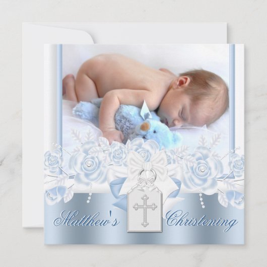 Sweet White en Baby Blue doopsel Kaart (Voorkant)