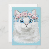 Sweet White Floral Cat Briefkaart (Voorkant / Achterkant)