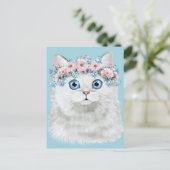 Sweet White Floral Cat Briefkaart (Staand voorkant)