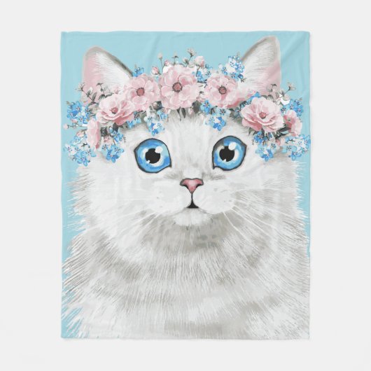 Sweet White Floral Cat Fleece Deken (Voorkant)