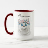 Sweet White Floral Cat | Jouw namen toevoegen Mok (Links)