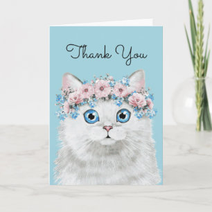 Sweet White Floral Cat   Jouw tekst toevoegen Kaart