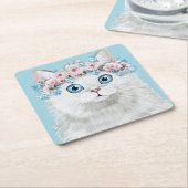 Sweet White Floral Cat Kartonnen Onderzetters (Schuin)