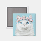 Sweet White Floral Cat Magneet (Voorkant / Achterkant)