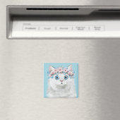 Sweet White Floral Cat Magneet (Insitu (Vaatwasser))