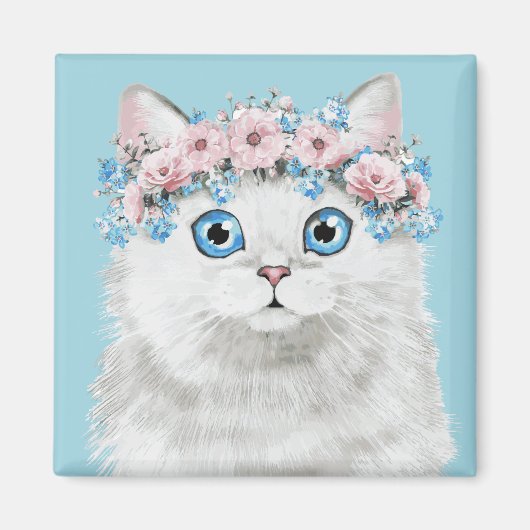 Sweet White Floral Cat Magneet (Voorkant)