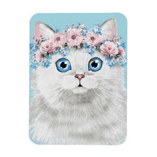 Sweet White Floral Cat Magneet (Verticaal)