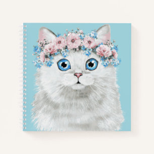 Sweet White Floral Cat Notitieboek