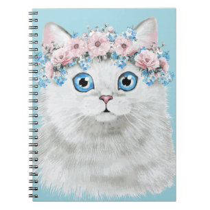 Sweet White Floral Cat Notitieboek