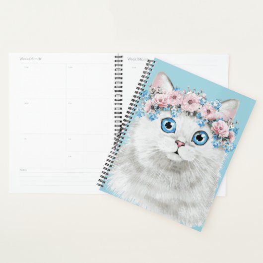 Sweet White Floral Cat Planner (Display)