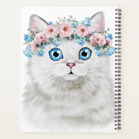 Sweet White Floral Cat Planner (Achterkant)