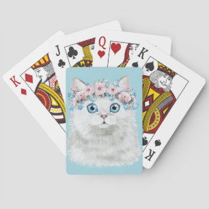 Sweet White Floral Cat Pokerkaarten