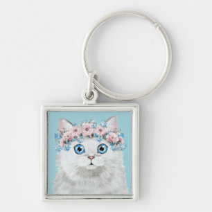 Sweet White Floral Cat Sleutelhanger