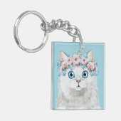 Sweet White Floral Cat Sleutelhanger (Voorkant Links)