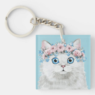 Sweet White Floral Cat Sleutelhanger