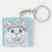 Sweet White Floral Cat Sleutelhanger (Achterkant)