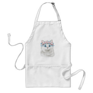 Sweet White Floral Cat Standaard Schort