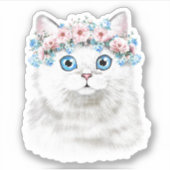 Sweet White Floral Cat Sticker (Voorkant)