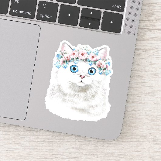 Sweet White Floral Cat Sticker (Detail)