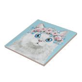 Sweet White Floral Cat Tegeltje (Zijkant)