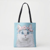 Sweet White Floral Cat Tote Bag (Voorkant)