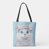 Sweet White Floral Cat Tote Bag (Achterkant)