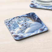 Sweet White Foxes in the Snow Bier Onderzetter (Linkerzijde)