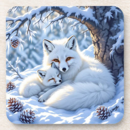 Sweet White Foxes in the Snow Bier Onderzetter