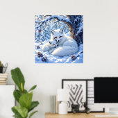 Sweet White Foxes in the Snow Poster (Thuiskantoor)