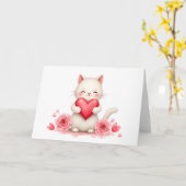 Sweet White Kitten with Red Heart Valentine Blank  Kaart (Gele Bloem)