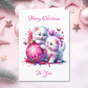 Sweet White Kittens Christmas Feestdagen Kaart