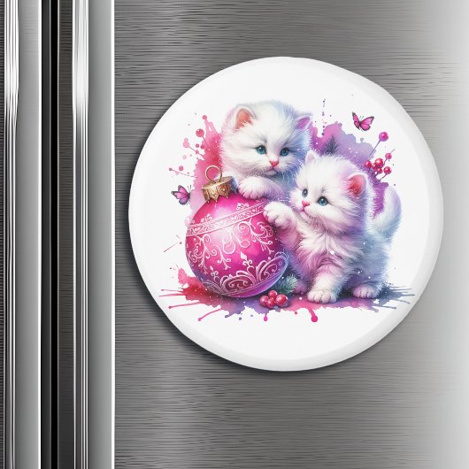 Sweet White Kittens Christmas Magneet