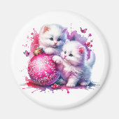 Sweet White Kittens Christmas Magneet (Voorkant)