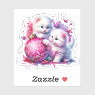 Sweet White Kittens Christmas Sticker