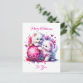 Sweet White Kittens Kerst gepersonaliseerd Feestdagenkaart (Staand voorkant)