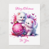 Sweet White Kittens Kerst gepersonaliseerd Feestdagenkaart (Voorkant)
