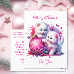 Sweet White Kittens Kerst gepersonaliseerd Feestdagenkaart