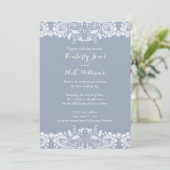 Sweet White Lace Dusty Blue Wedding Invitation Kaart (Staand voorkant)