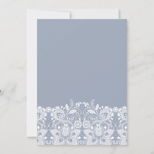 Sweet White Lace Dusty Blue Wedding Invitation Kaart (Achterkant)