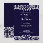 Sweet White Lace Royal Blue Huwelijksuitnodiging Kaart (Voorkant / Achterkant)