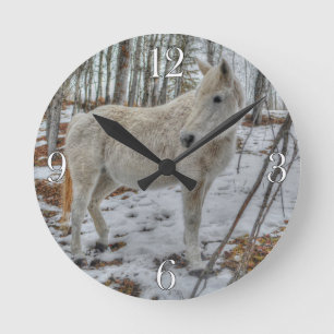 Sweet White Mare and Winter Forest Gift Ronde Klok
